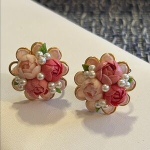 Vintage Rose Shell & Pearl Earrings